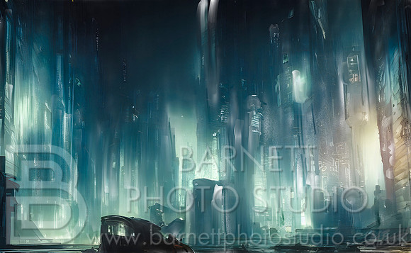 Digital Artwork of Blade Runner style city in Blue