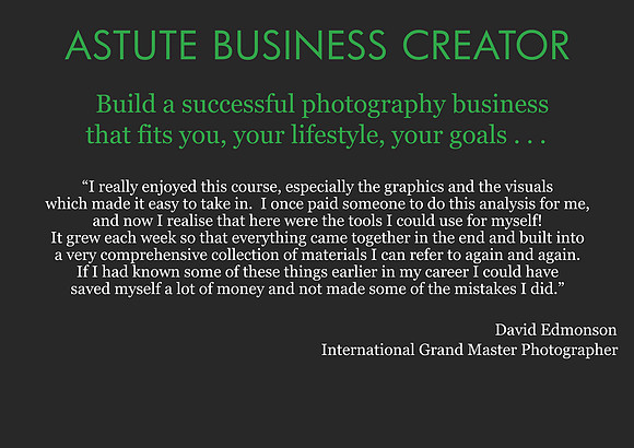 Logo and Description of Astute Business Creator Course by Barnett Photo Studio