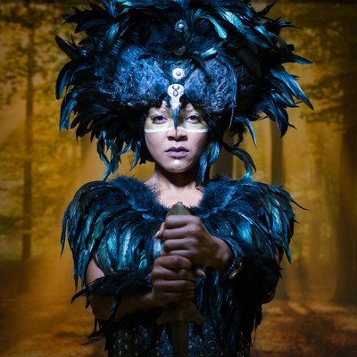 The Morrigan Goddess, girl in Raven feathers costume