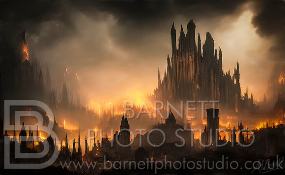 Digital Artwork Gothic City Fires 4