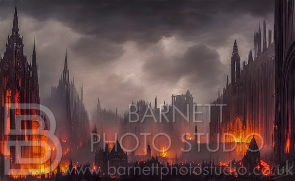 Digital Artwork Gothic City Fires 1