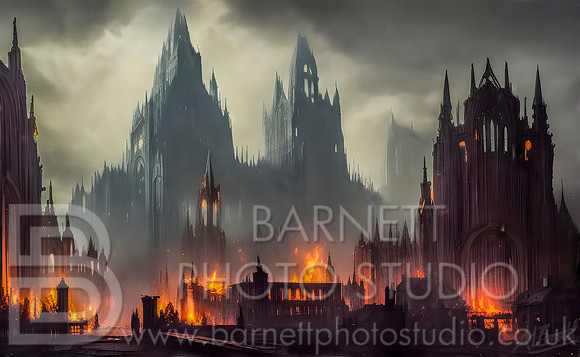 Digital Artwork Gothic City Fires 3