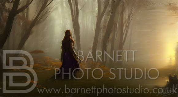 Digital Artwork - Girl walking Alone in Eerie Woods