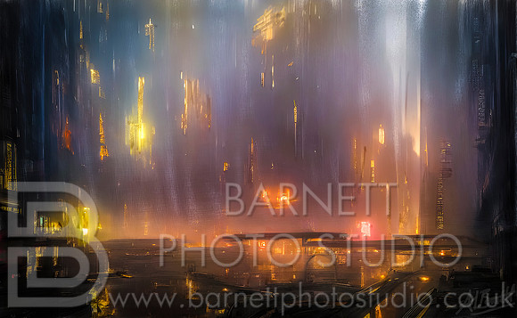 Digital Artwork - Futuristic City in Orange