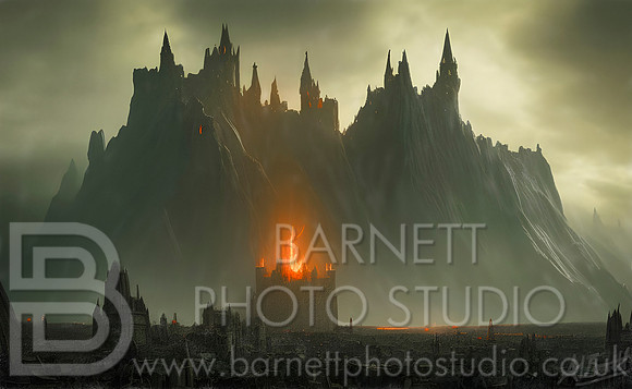 Digital Artwork of Spooky Castle with flames in front