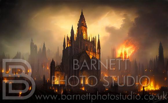 Digital Artwork Gothic City Fires 2